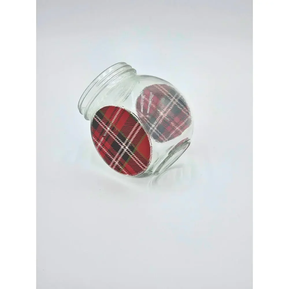 Upcycled Plaid Glass Jar – Holiday Jar, Christmas Container, Rustic Winter Decor